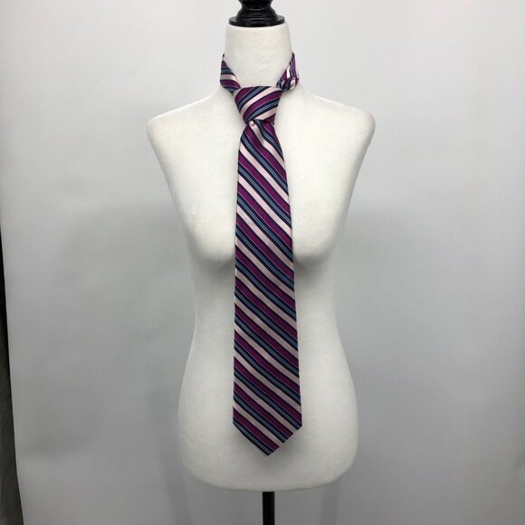 Michael Michael Kors Purple & Pink Multicolor Striped Silk Tie - Picture 9 of 9